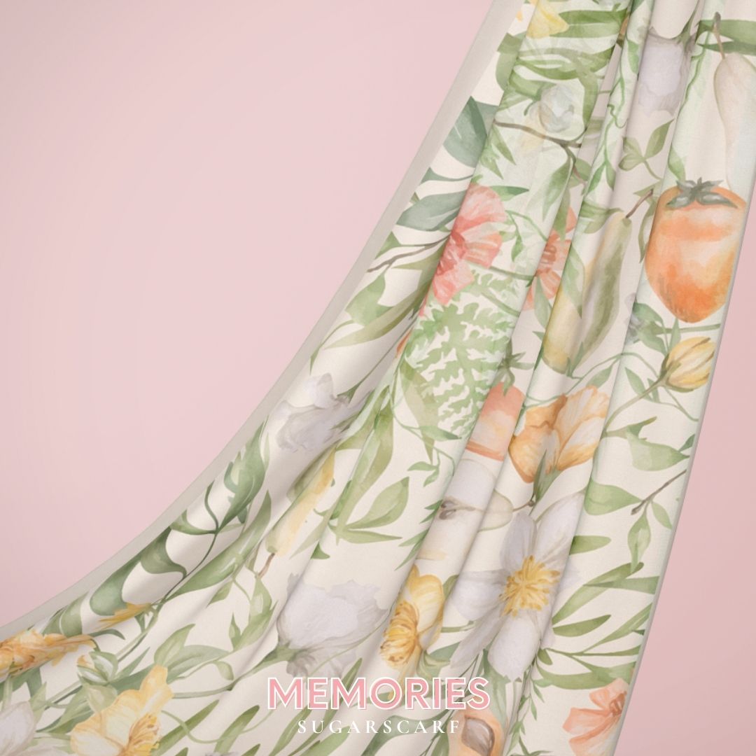 Sample - (Pleated Shawl) Bloom Journey Wide Pleats Scarf In Memories