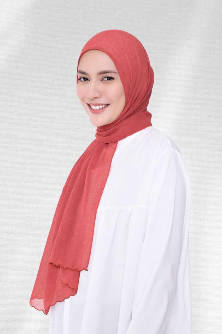 ( Shawl ) Saloma Embroidery Mixed Cotton Chiffon - Pepper (Chilis)