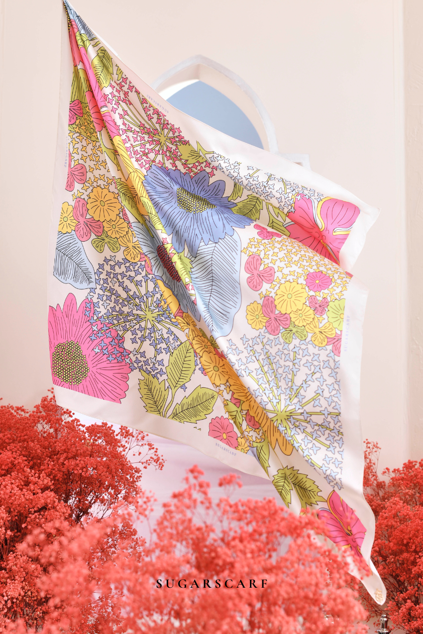 Garden of Hurrem Bloom Mixed Silk Satin Square in CEMILE