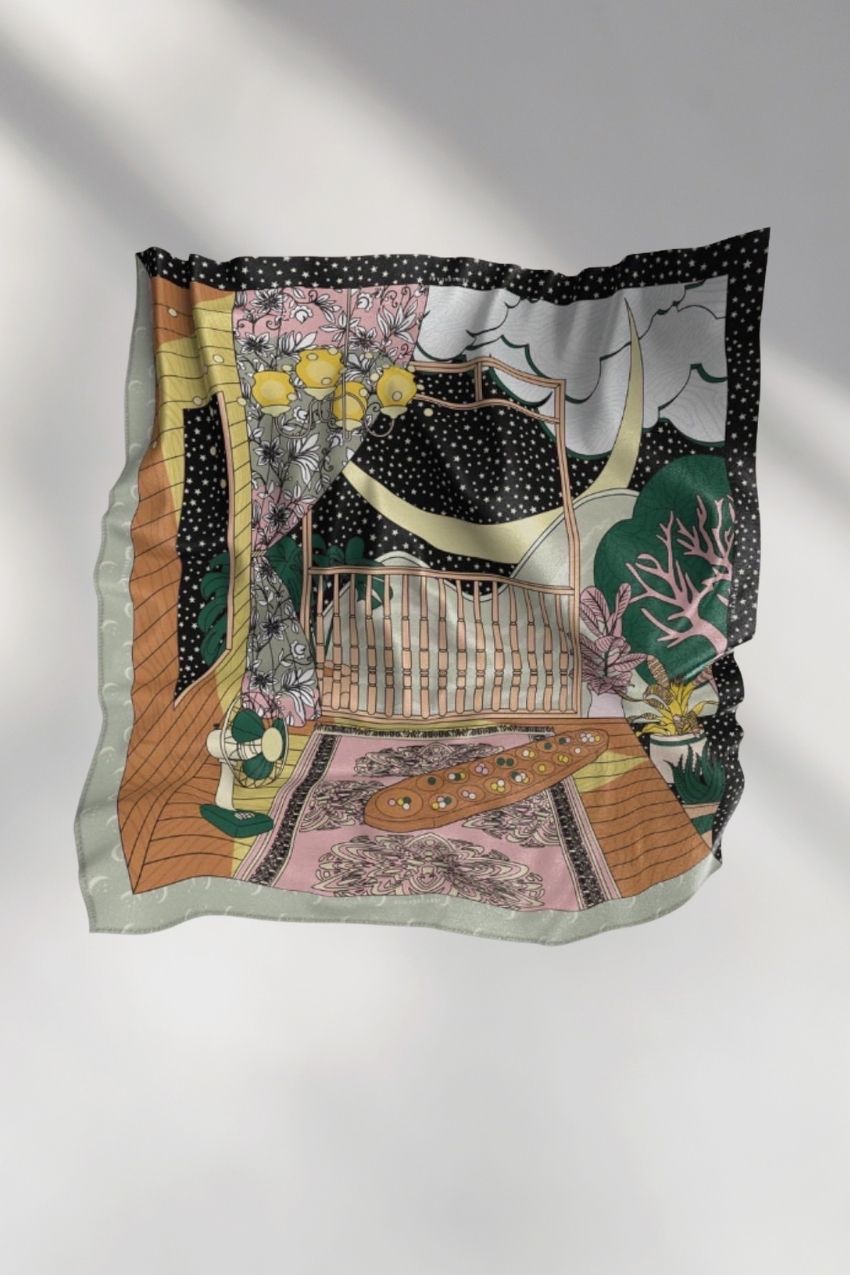 YES DEFECT - ( Square ) RUMA Mixed Satin Silk Scarf - Emerald