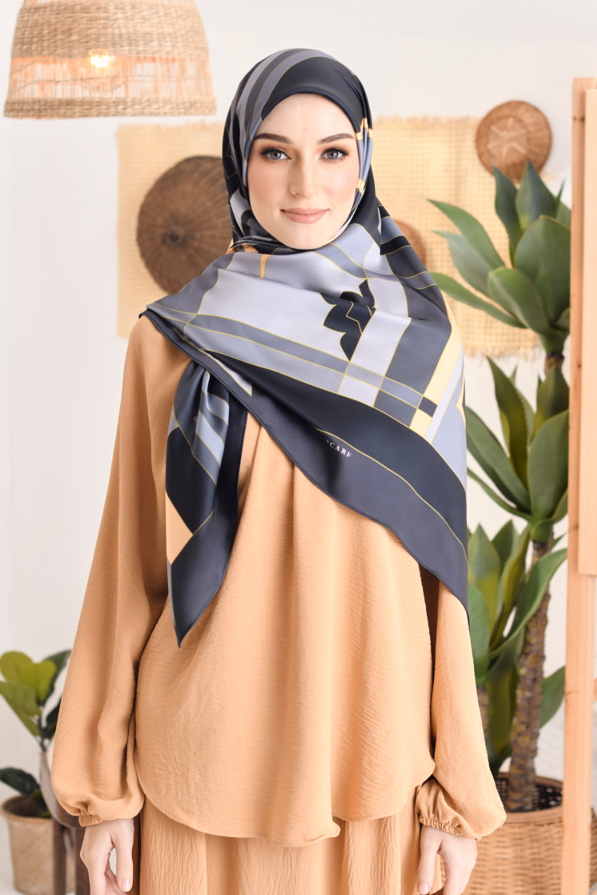 YES LIMITED EDITION ( Square ) RONA Mixed Satin Silk Scarf (Kak Long)