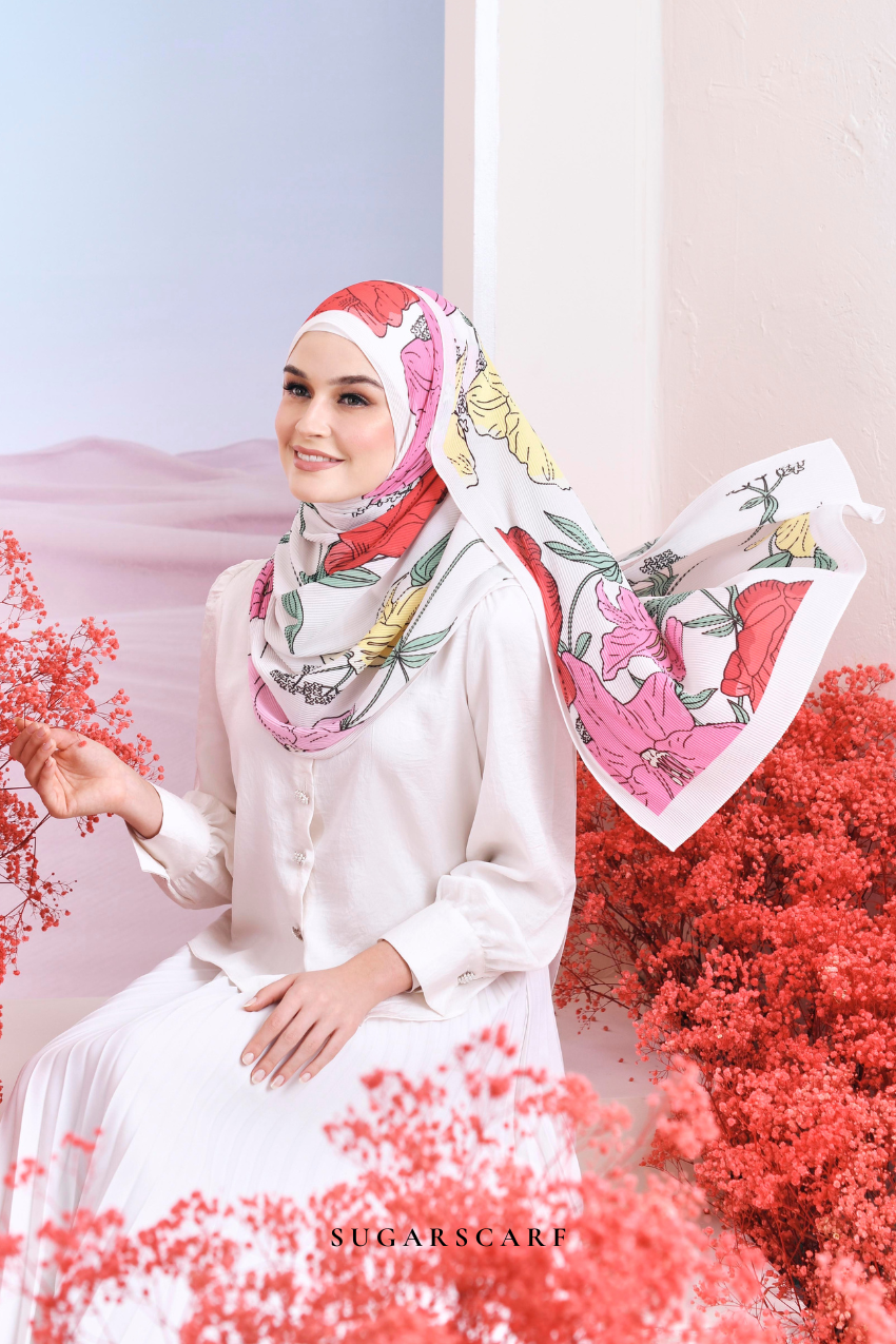 YES ( Full Wide Pleats Shawl ) Garden of Hurrem Bloom in ( LUNARA )