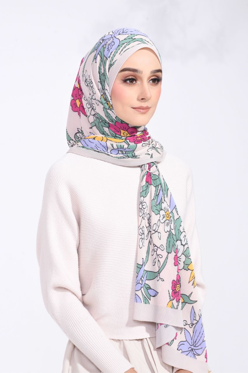 (SAMPLE) ( Full Wide Pleats Shawl ) Wild Blooms ( Balqis )