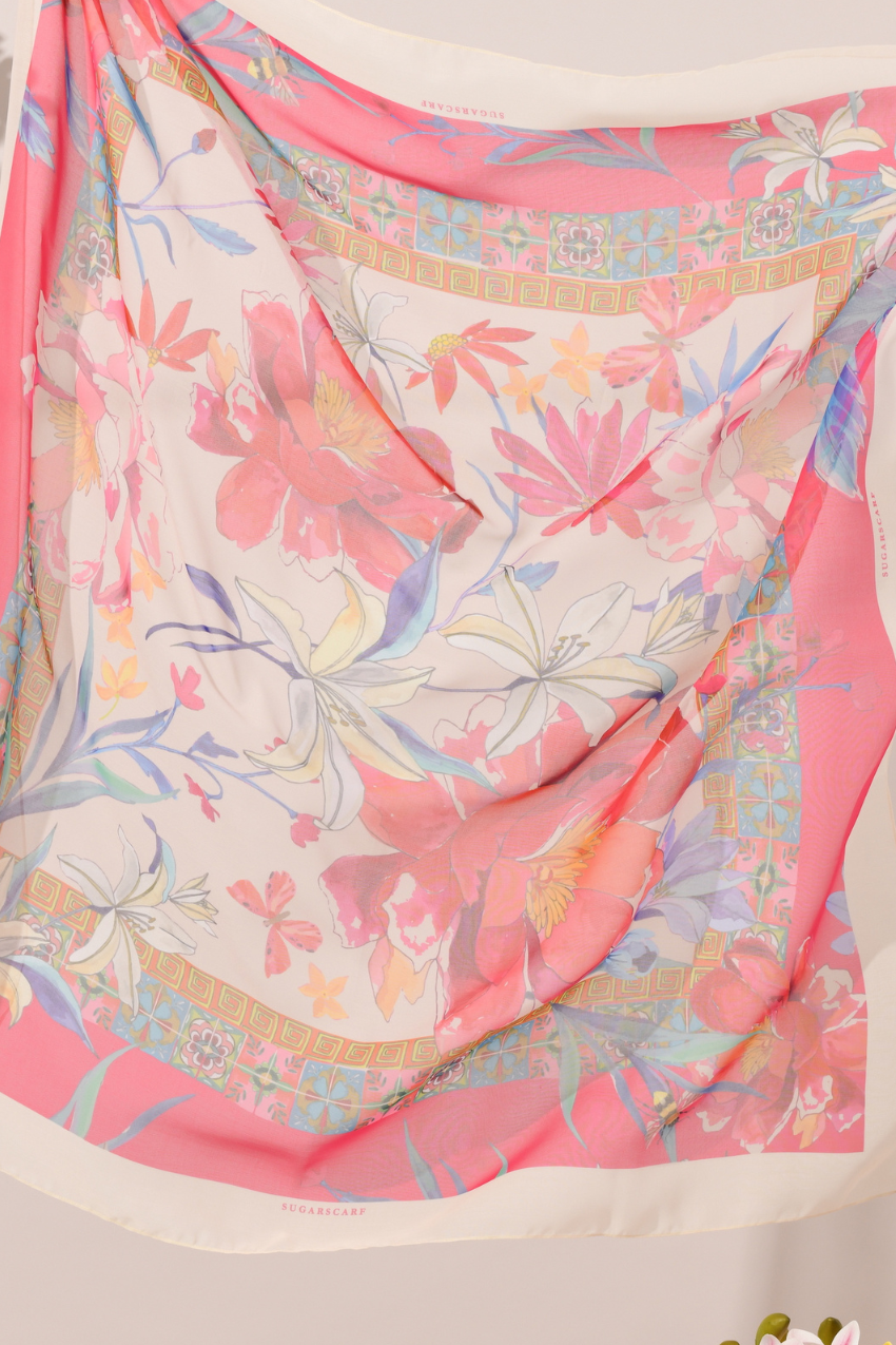 YES DEFECT -  (Japanese Voile Square Scarf ) Soulful Bloom In (Talia)