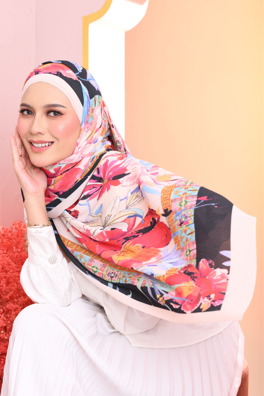 YES ( Full Wide Pleats Shawl ) Soulful Bloom Edition ( Dahlia )