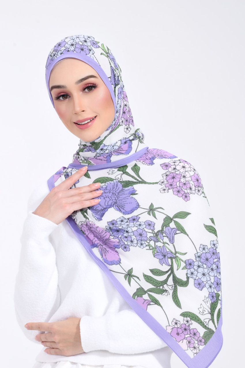 (SAMPLE) ( Full Wide Pleats Shawl ) Bloom Valley ( Peaceful Purple )