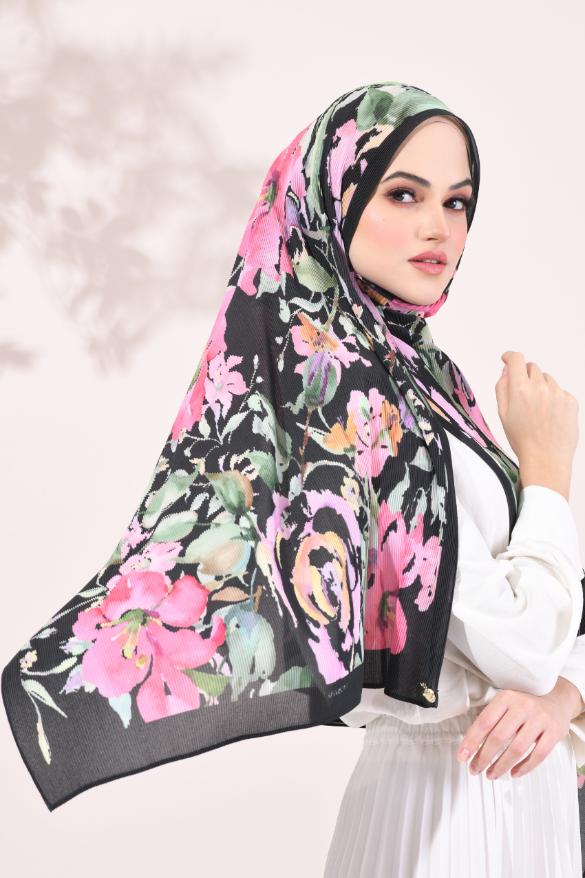 (SAMPLE) ( Full Wide Pleats Shawl ) Paint in Bloom ( GOSSIP )