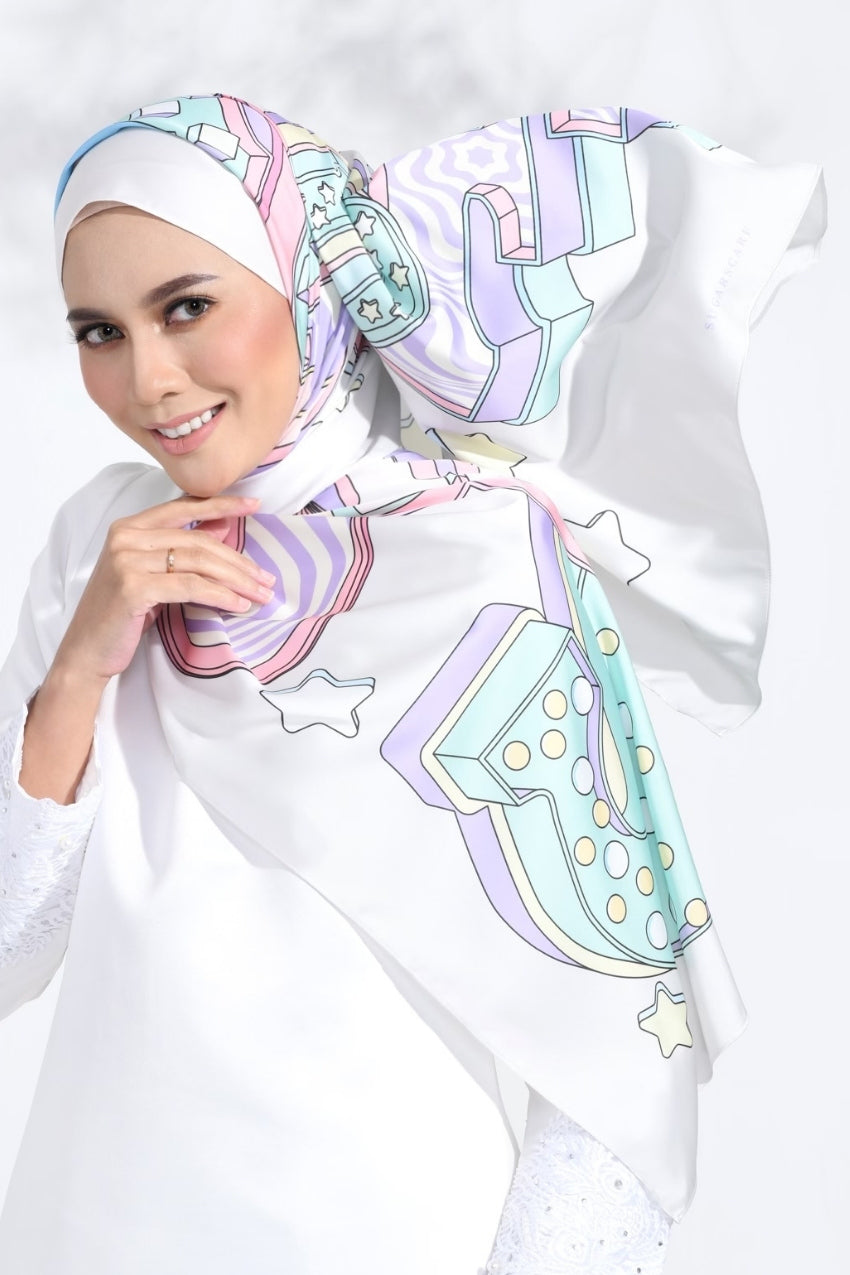 YES DEFECT -( Long Shawl) LE RIANG RiangRaya Shawl Mixed Satin Silk ( MAKMUR )