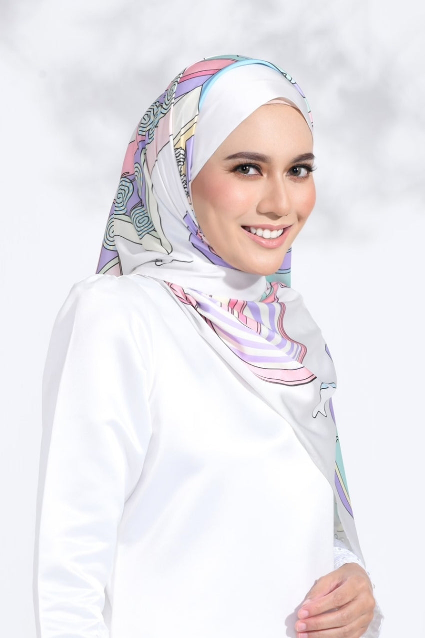 YES DEFECT -( Long Shawl) LE RIANG RiangRaya Shawl Mixed Satin Silk ( MAKMUR )