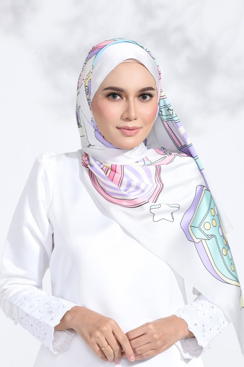 YES DEFECT -( Long Shawl) LE RIANG RiangRaya Shawl Mixed Satin Silk ( MAKMUR )