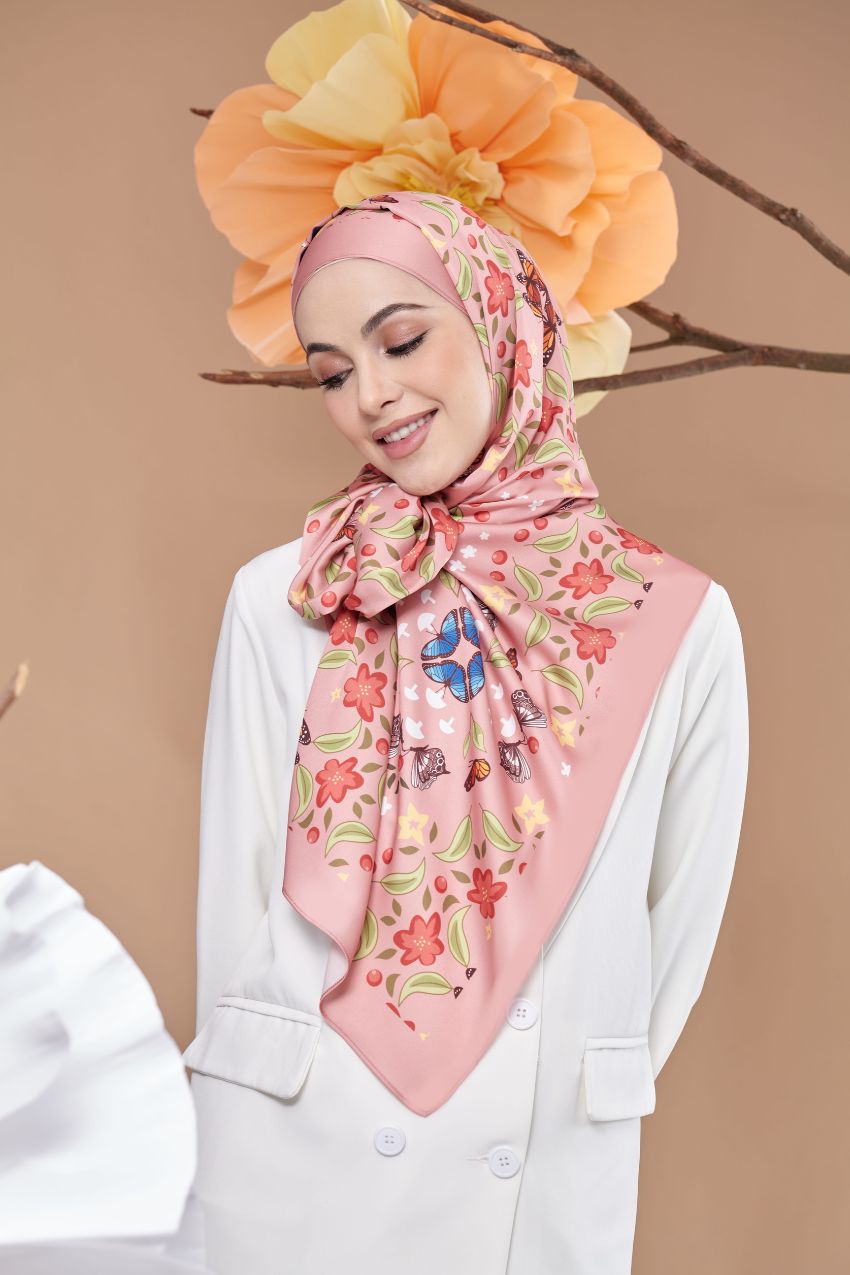 YES DEFECT- ( Long Shawl ) Andalusia Flower Mixed Satin Silk ( LYSANDRA )