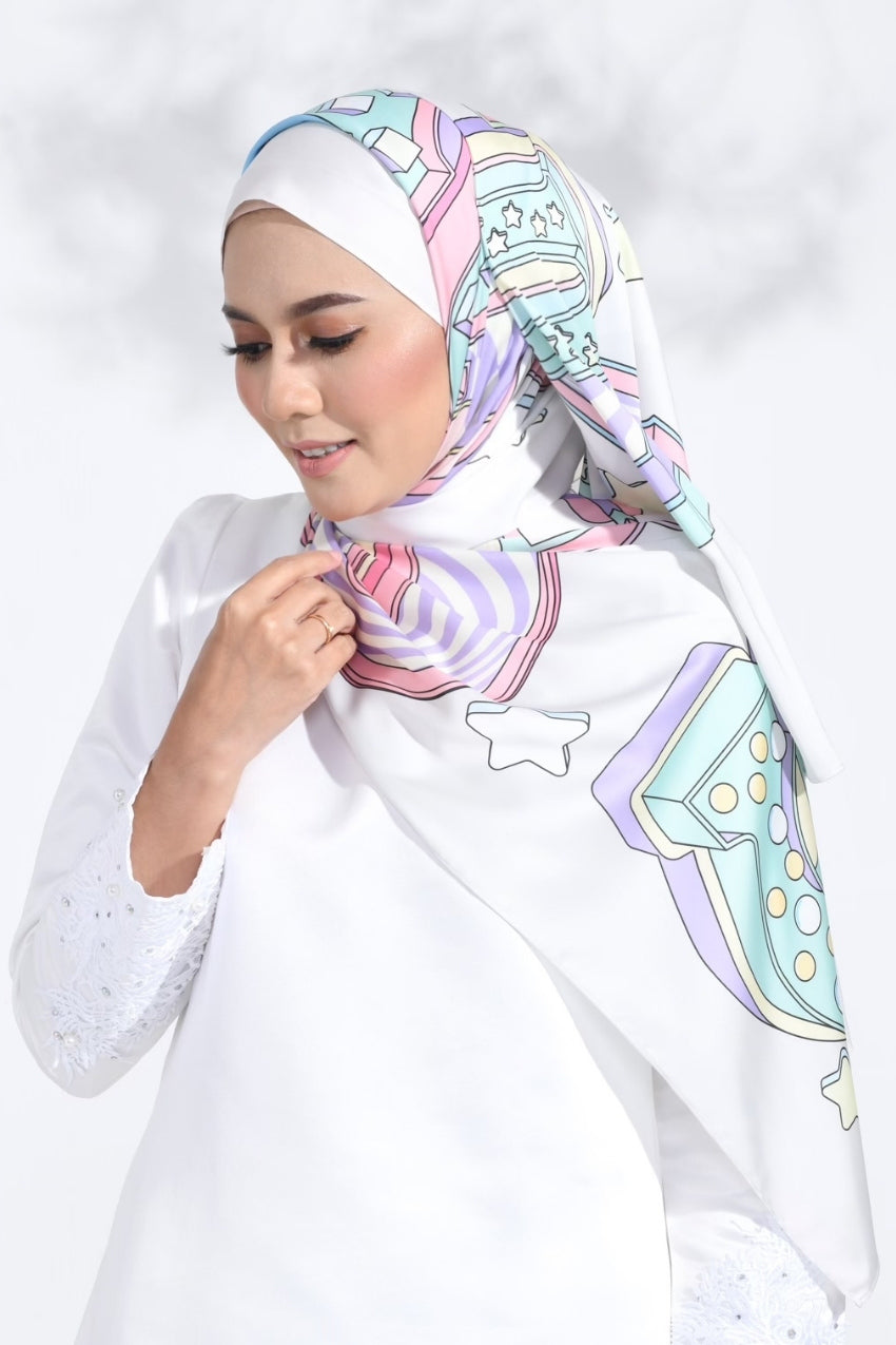 YES DEFECT -( Long Shawl) LE RIANG RiangRaya Shawl Mixed Satin Silk ( MAKMUR )