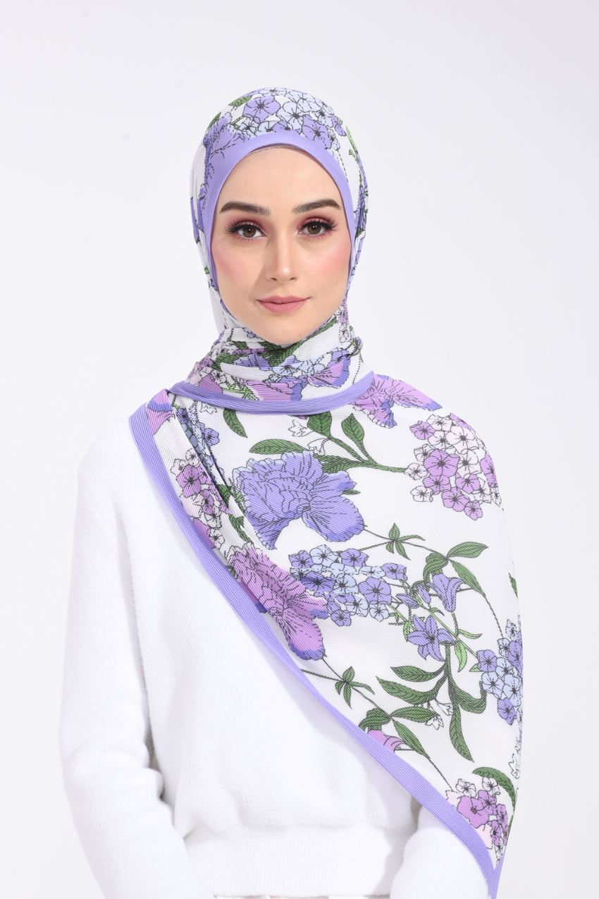 (SAMPLE) ( Full Wide Pleats Shawl ) Bloom Valley ( Peaceful Purple )