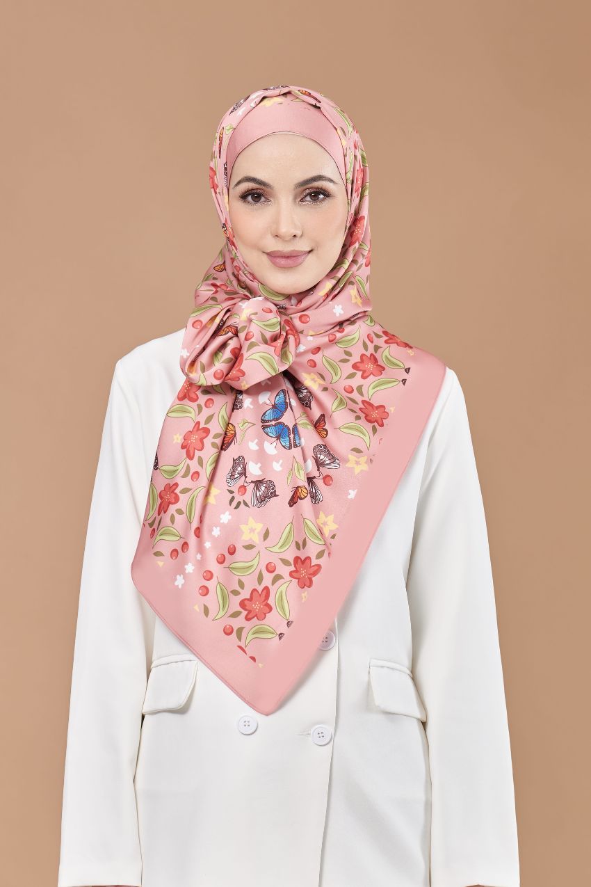 YES DEFECT- ( Long Shawl ) Andalusia Flower Mixed Satin Silk ( LYSANDRA )