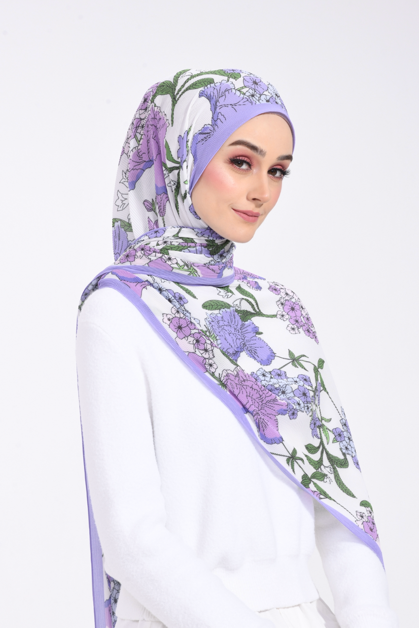 (SAMPLE) ( Full Wide Pleats Shawl ) Bloom Valley ( Peaceful Purple )