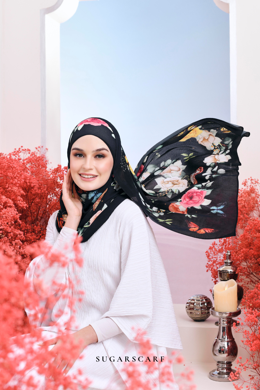 (SAMPLE) ( Full Wide Pleats Shawl ) Garden of Hurrem Bloom in ( ELMARA )