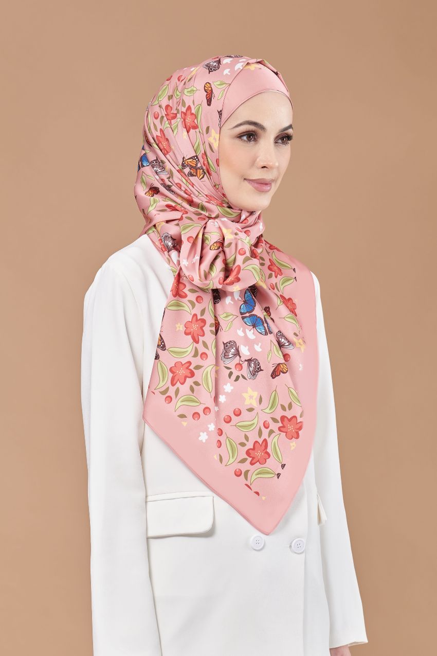 YES DEFECT- ( Long Shawl ) Andalusia Flower Mixed Satin Silk ( LYSANDRA )