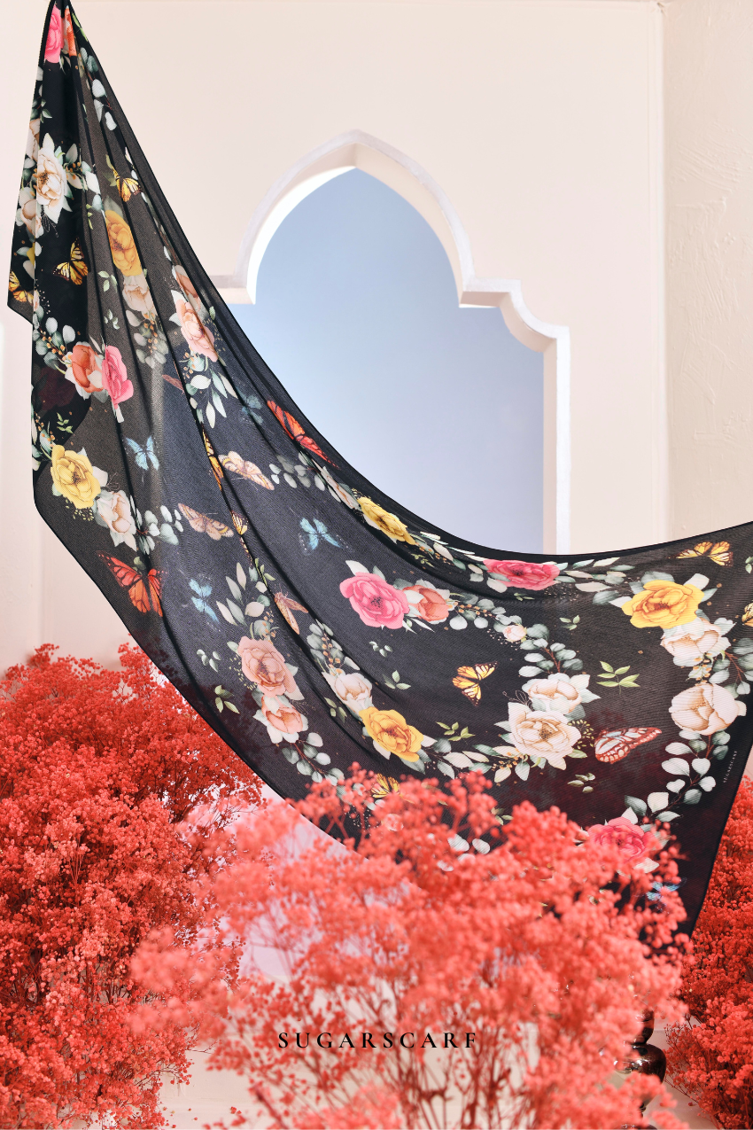 (SAMPLE) ( Full Wide Pleats Shawl ) Garden of Hurrem Bloom in ( ELMARA )