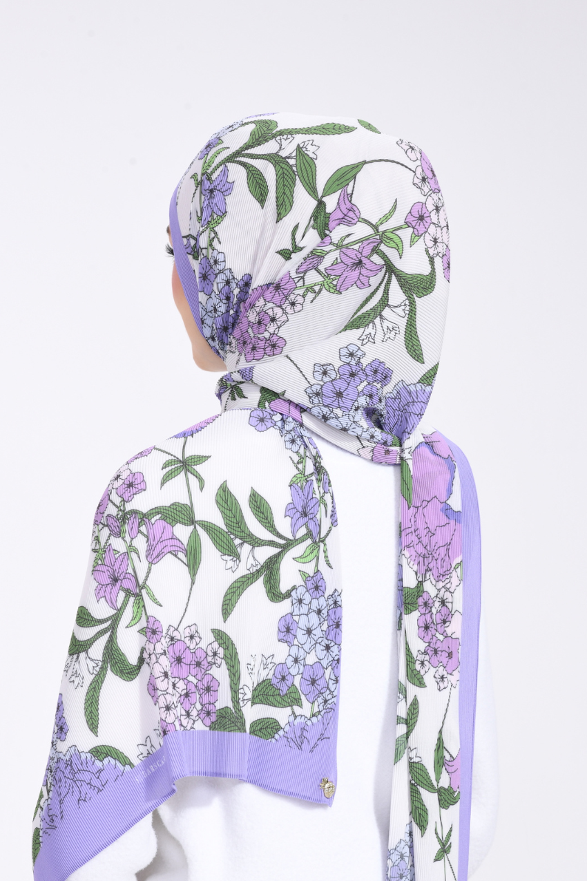 (SAMPLE) ( Full Wide Pleats Shawl ) Bloom Valley ( Peaceful Purple )