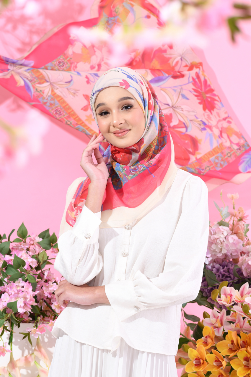 YES DEFECT -  (Japanese Voile Square Scarf ) Soulful Bloom In (Talia)
