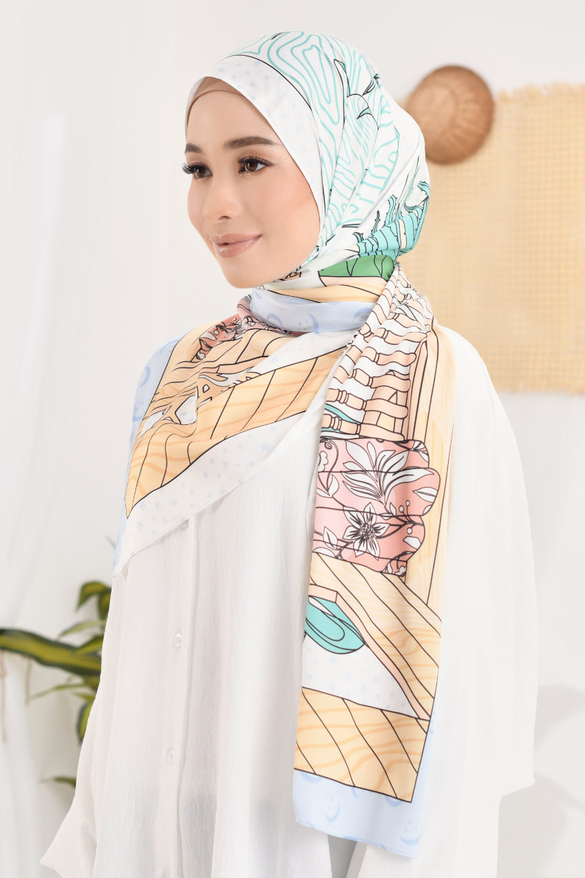 (Shawl) RUMA Shawl Mixed Satin Silk  ( Kenangan Blue )