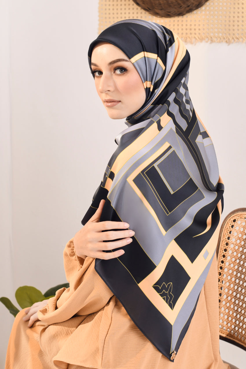 YES LIMITED EDITION ( Square ) RONA Mixed Satin Silk Scarf (Kak Long)