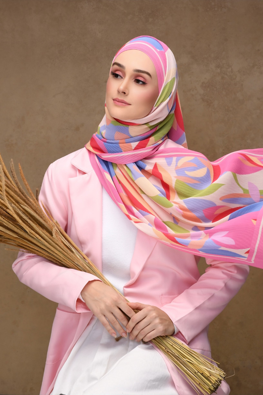 (SAMPLE) ( Full Wide Pleats Shawl ) Bloom Valley ( Fun Garden )