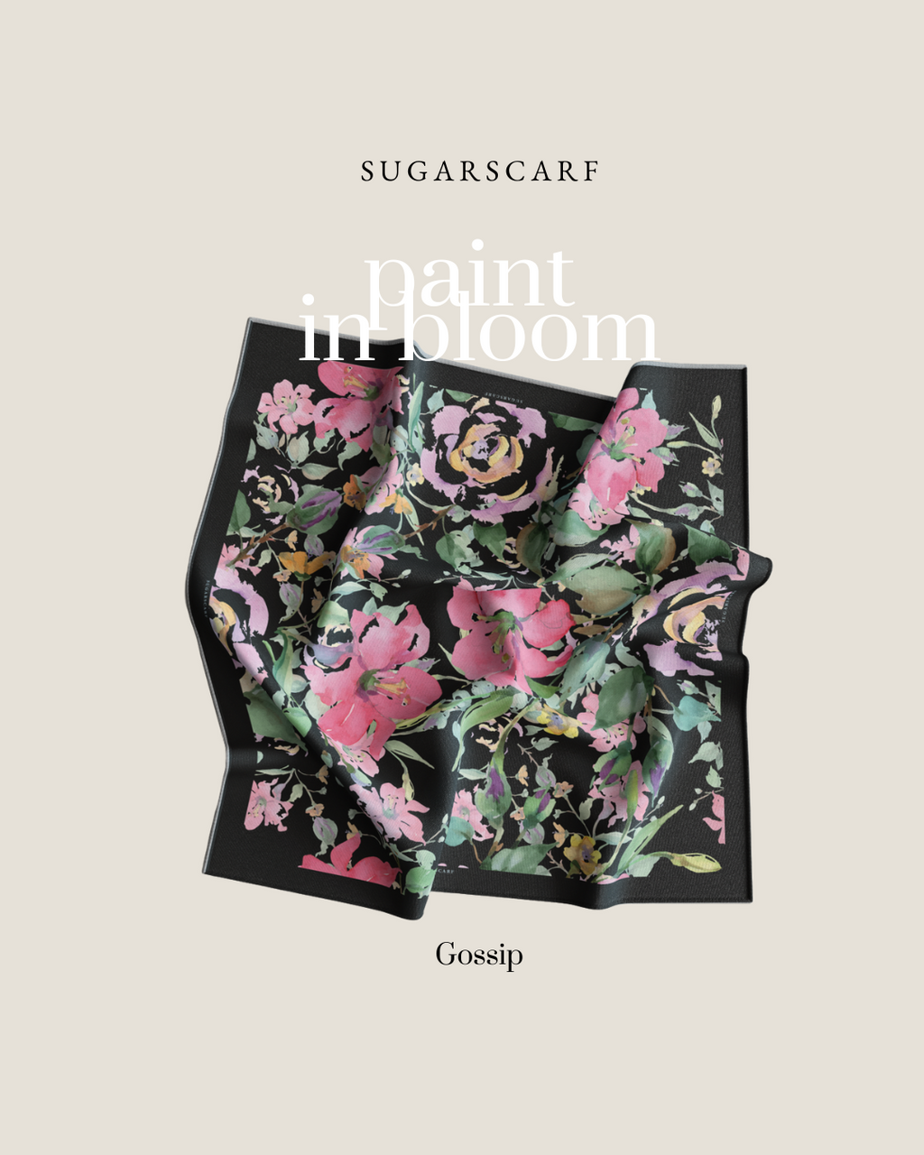 YES ( Square ) Paint in Bloom Mixed Satin Silk Scarf ( GOSSIP )