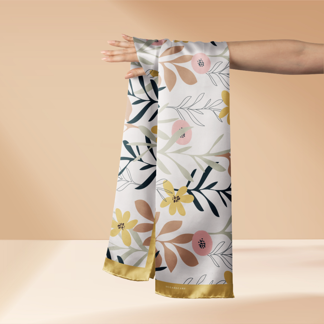 YES ( Long Scarf ) Abstract x Bloom Mixed Satin Silk ( Park Boulevard )