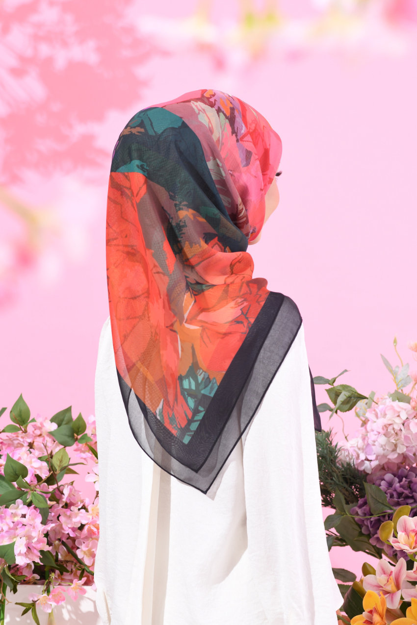 (Japanese Voile Square Scarf ) Soulful Bloom In (Zara)