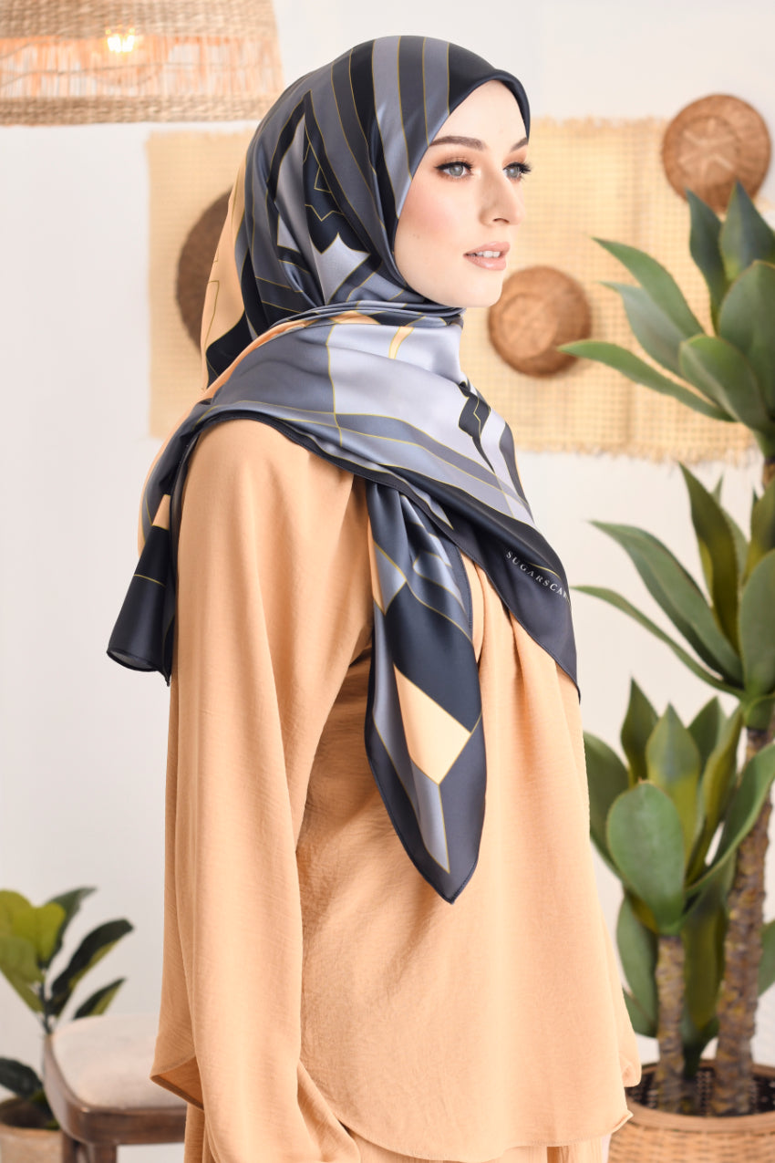 YES LIMITED EDITION ( Square ) RONA Mixed Satin Silk Scarf (Kak Long)