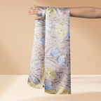 YES ( Long Scarf ) Abstract x Bloom Mixed Satin Silk ( Golden Gate )
