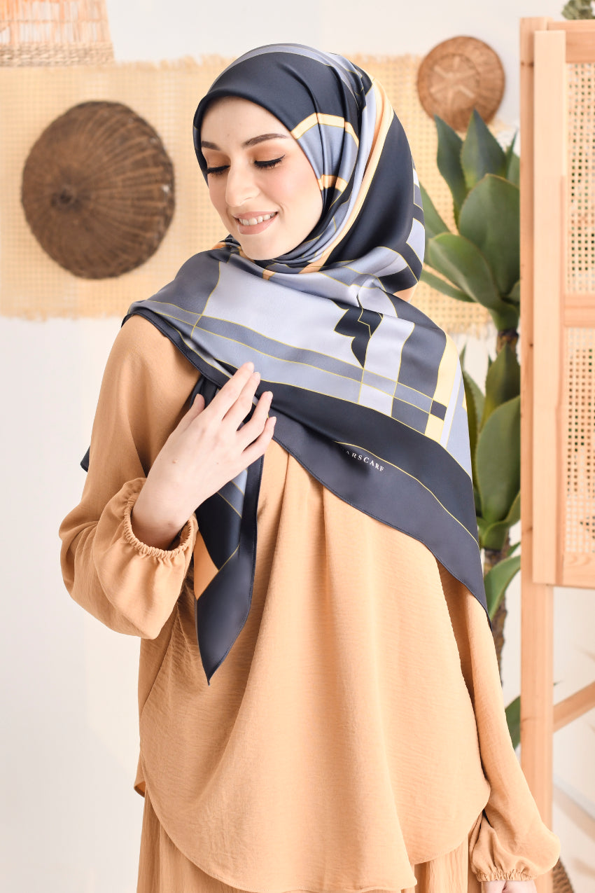 YES LIMITED EDITION ( Square ) RONA Mixed Satin Silk Scarf (Kak Long)