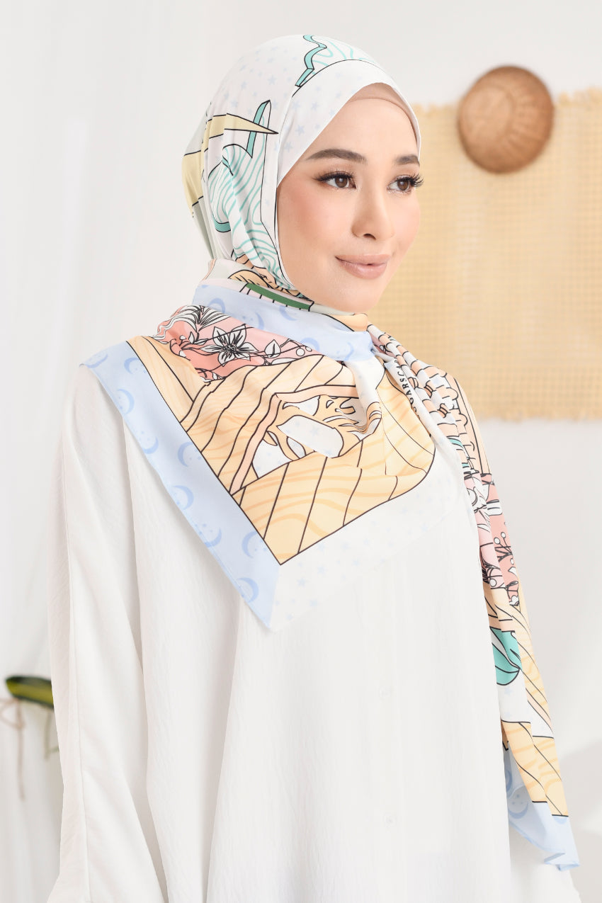 (Shawl) RUMA Shawl Mixed Satin Silk  ( Kenangan Blue )