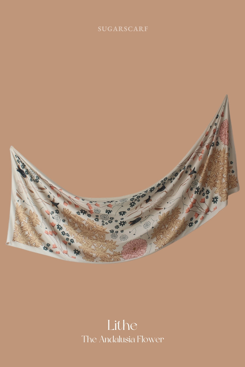 YES ( Shawl ) Andalusia Flower Mixed Satin Silk ( LITHE )