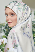 YES ( Square ) Paint in Bloom Matte Satin Silk Scarf ( HI-TEA )