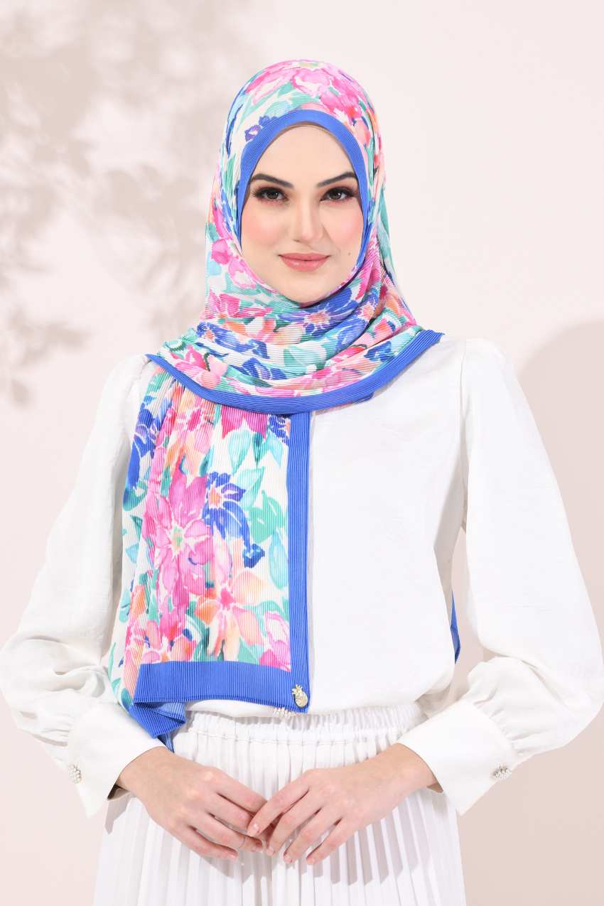 (SAMPLE) ( Full Wide Pleats Shawl ) Paint in Bloom ( DEFINITELY )