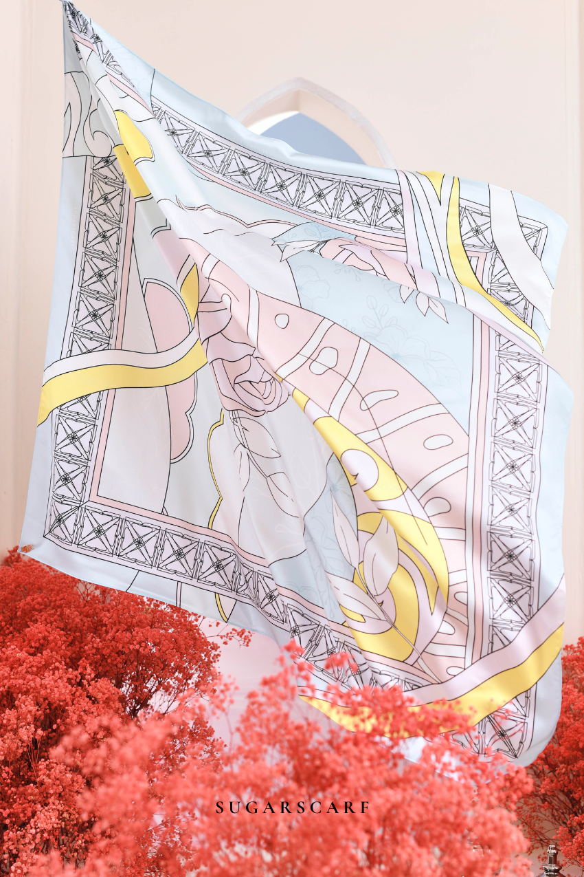 ( Square ) Garden of Hurrem Bloom Mixed Silk Satin Scarf ( ELA )