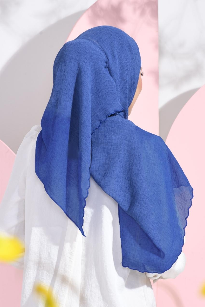 YES DEFECT - Saloma Embroidery Mixed Cotton Chiffon Shawl ( Dazzling Blue )
