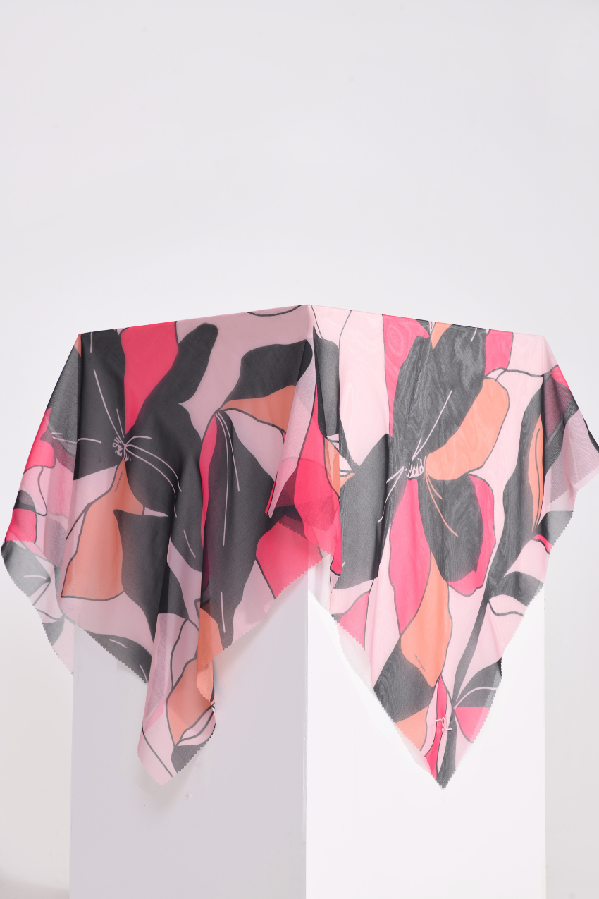 THESUGAREDIT Abstract Flower Series Japanese Voile In Square ( Pink )