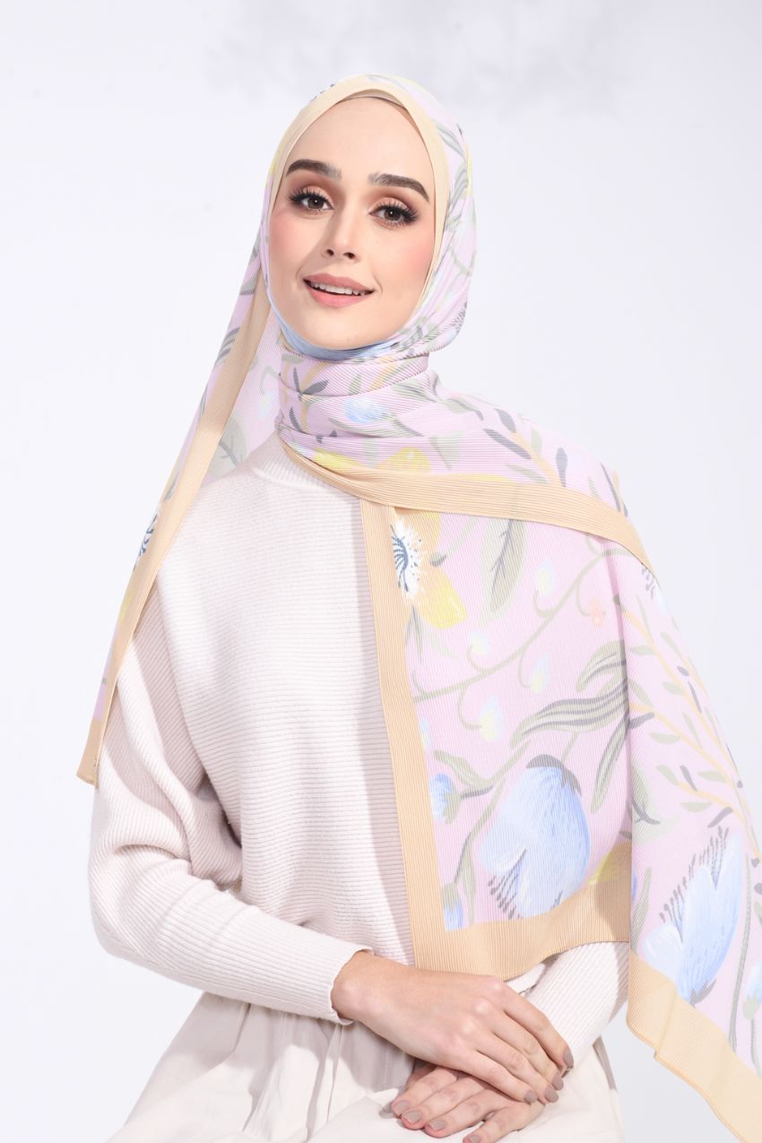 YES ( Full Wide Pleats Shawl ) Abstract x Bloom ( Golden Gate )