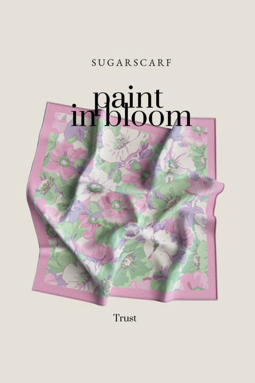 ( Square ) Paint in Bloom Mixed Satin Silk Scarf ( TRUST )