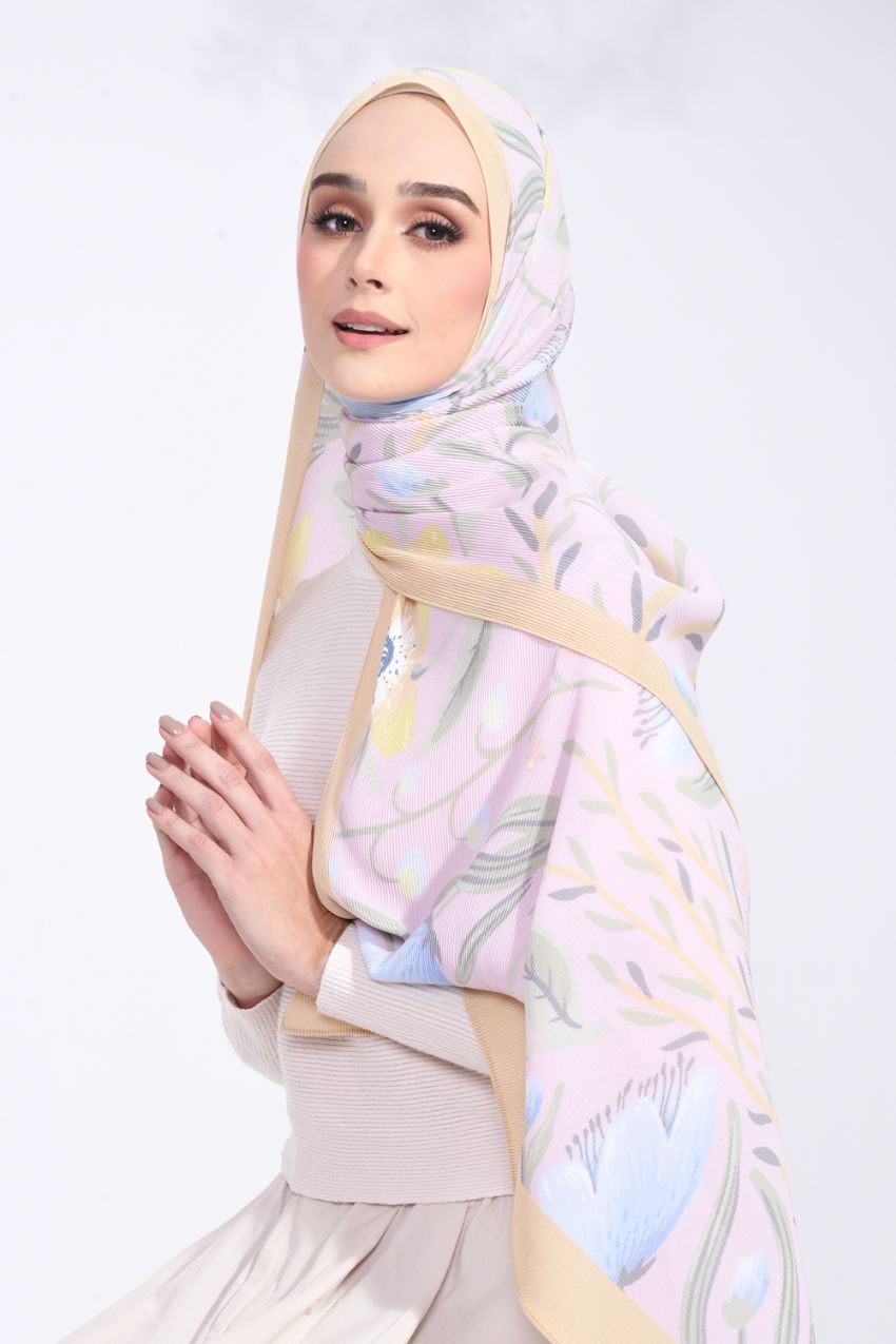 YES ( Full Wide Pleats Shawl ) Abstract x Bloom ( Golden Gate )