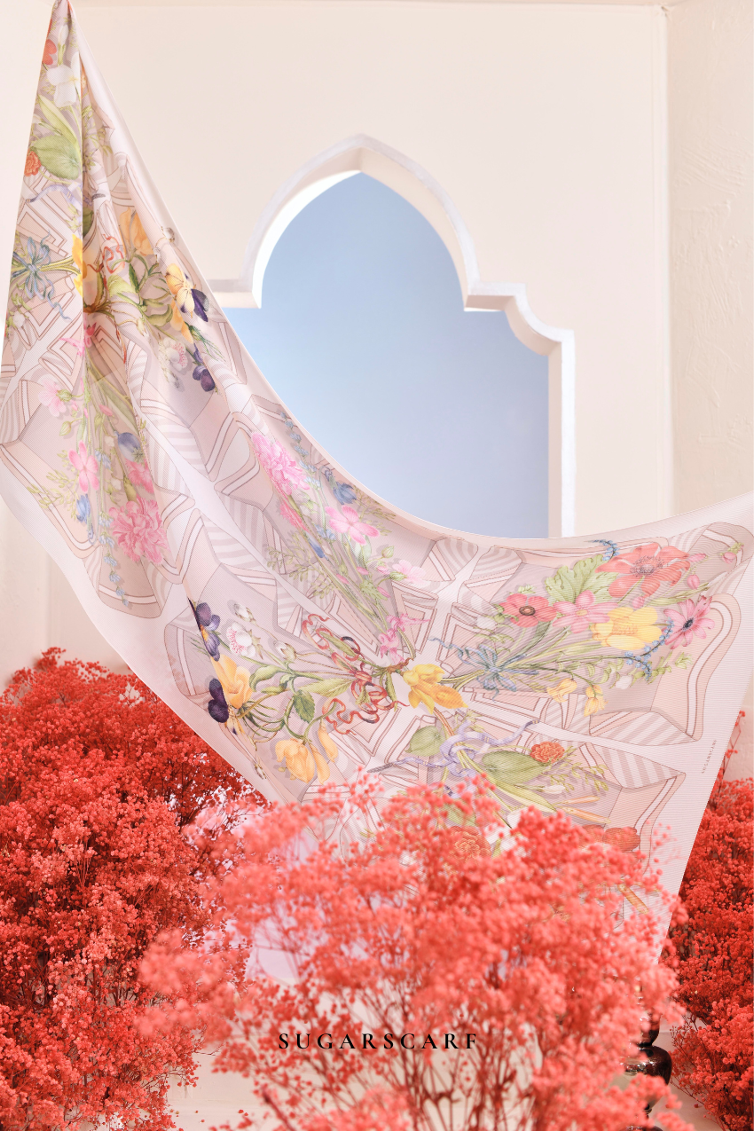 YES Full Wide Pleats Shawl Garden of Hurrem Bloom in ELYA