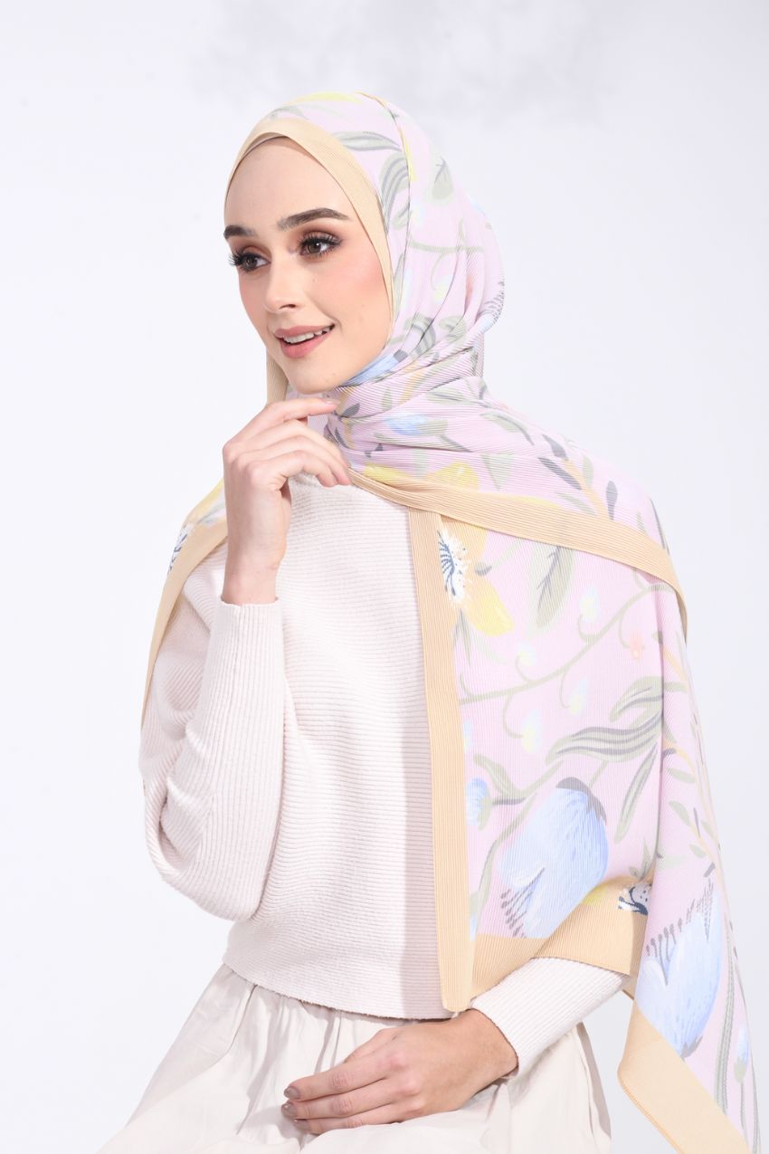 YES ( Full Wide Pleats Shawl ) Abstract x Bloom ( Golden Gate )