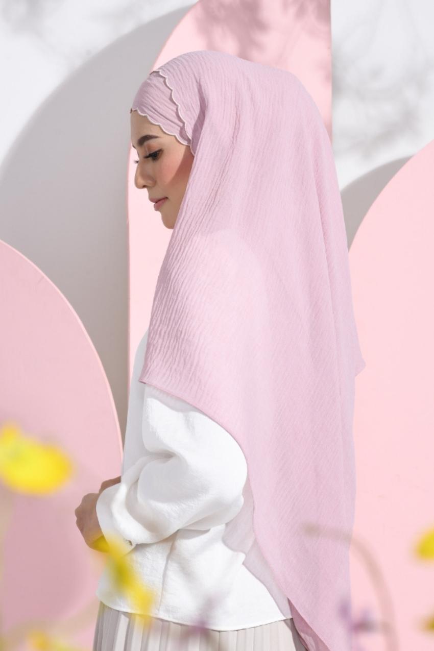 YES DEFECT - Saloma Embroidery Mixed Cotton Chiffon Shawl ( Engagement ) - Darker Dusty Pink