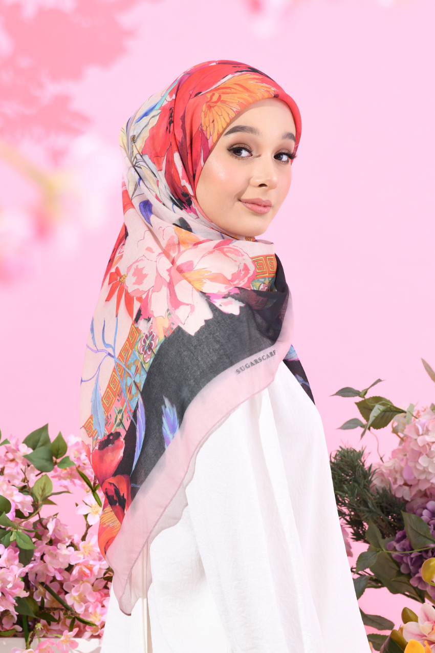 YES DEFECT - (Japanese Voile Square Scarf ) Soulful Bloom In (Dahlia)