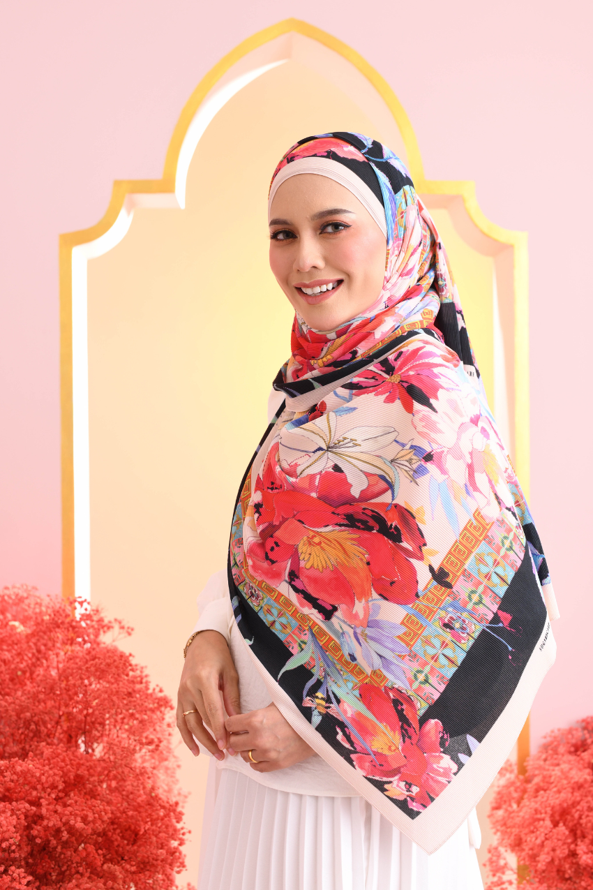 YES ( Full Wide Pleats Shawl ) Soulful Bloom Edition ( Dahlia )