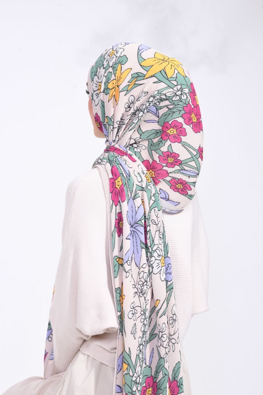 (SAMPLE) ( Full Wide Pleats Shawl ) Wild Blooms ( Balqis )