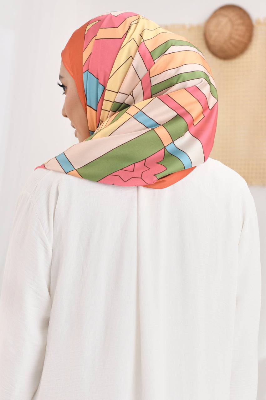 YES DEFECT - ( Long Scarf ) RONA Shawl Mixed Satin Silk  ( Kak Lang )